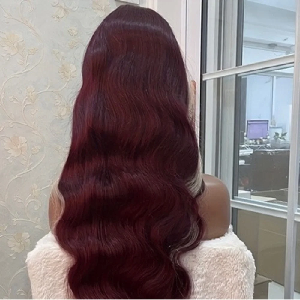 💕 SHEN 24” 99J Skunk Stripe Burgundy Blonde Colored Lace Front Human Hair *NEW*